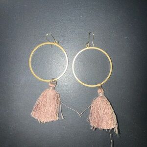 Gold Hoop Earrings with Pink Tassels